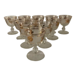 1950s Libbey Glass Co. Golden Foliage Wine Glasses Set Of 11