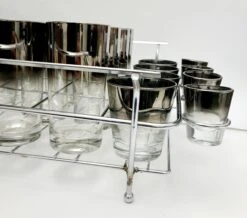 1950s Silver Fade Glasses, In Chrome Carrier - 25 Piece Set -Libbey Shop 1950s silver fade glasses in chrome carrier 25 piece set 0276