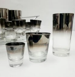1950s Silver Fade Glasses, In Chrome Carrier - 25 Piece Set -Libbey Shop 1950s silver fade glasses in chrome carrier 25 piece set 4122