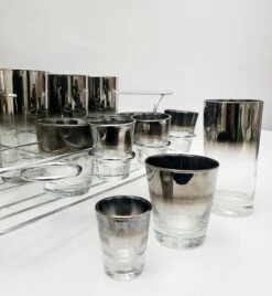 1950s Silver Fade Glasses, In Chrome Carrier - 25 Piece Set -Libbey Shop 1950s silver fade glasses in chrome carrier 25 piece set 6058