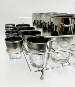 1950s Silver Fade Glasses, In Chrome Carrier - 25 Piece Set -Libbey Shop 1950s silver fade glasses in chrome carrier 25 piece set 6578
