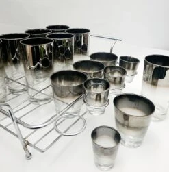 1950s Silver Fade Glasses, In Chrome Carrier - 25 Piece Set -Libbey Shop 1950s silver fade glasses in chrome carrier 25 piece set 7125