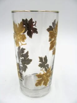 1960 American Textured Gold Leaf Leaves Vine Glass Tumblers - Set Of 8 -Libbey Shop 1960 american textured gold leaf leaves vine glass tumblers set of 8 5579