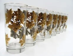 1960 American Textured Gold Leaf Leaves Vine Glass Tumblers - Set Of 8 -Libbey Shop 1960 american textured gold leaf leaves vine glass tumblers set of 8 7729