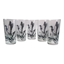 1960’s Libbey Black Duck Pressed Glass Tumblers- Set Of 5