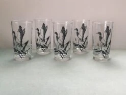 Libbey Shop -Libbey Shop 1960s libbey black duck pressed glass tumblers set of 5 4732