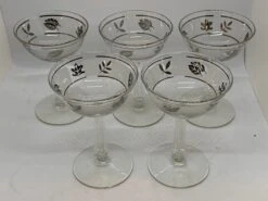 1960s Libbey Silver Foliage Champagne Coupes- Set Of 5 -Libbey Shop 1960s libbey silver foliage champagne coupes set of 5 4496