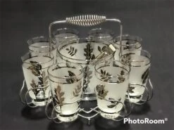 1960s Libbey Starlyte Mid Century Modern Frosted Silver Leaf Tumbler Glasses In Caddy Set- 11 Pieces -Libbey Shop 1960s libbey starlyte mid century modern frosted silver leaf tumbler glasses in caddy set 11 pieces 0965