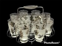 1960s Libbey Starlyte Mid Century Modern Frosted Silver Leaf Tumbler Glasses In Caddy Set- 11 Pieces -Libbey Shop 1960s libbey starlyte mid century modern frosted silver leaf tumbler glasses in caddy set 11 pieces 2835