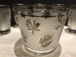 1960s Libbey Starlyte Mid Century Modern Frosted Silver Leaf Tumbler Glasses In Caddy Set- 11 Pieces -Libbey Shop 1960s libbey starlyte mid century modern frosted silver leaf tumbler glasses in caddy set 11 pieces 5612