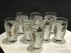1960s Libbey Starlyte Mid Century Modern Frosted Silver Leaf Tumbler Glasses In Caddy Set- 11 Pieces -Libbey Shop 1960s libbey starlyte mid century modern frosted silver leaf tumbler glasses in caddy set 11 pieces 6679