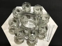 1960s Libbey Starlyte Mid Century Modern Frosted Silver Leaf Tumbler Glasses In Caddy Set- 11 Pieces -Libbey Shop 1960s libbey starlyte mid century modern frosted silver leaf tumbler glasses in caddy set 11 pieces 7175