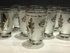 1960s Libbey Starlyte Mid Century Modern Frosted Silver Leaf Tumbler Glasses In Caddy Set- 11 Pieces -Libbey Shop 1960s libbey starlyte mid century modern frosted silver leaf tumbler glasses in caddy set 11 pieces 8301