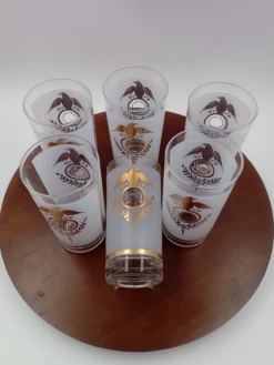Libbey Shop -Libbey Shop 1960s mid century modern tall drink glasses with gold eagle design set of 6 2512