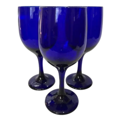 1980’s Vintage Libbey Cobalt Blue Wine Glasses -Set Of 3