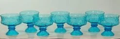 Libbey Shop -Libbey Shop electric blue champagne coupes with impressed flowers set of 7 0346