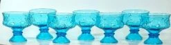 Electric Blue Champagne Coupes With Impressed Flowers- Set Of 7 -Libbey Shop electric blue champagne coupes with impressed flowers set of 7 1048