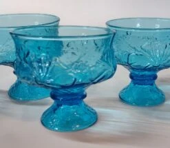 Electric Blue Champagne Coupes With Impressed Flowers- Set Of 7 -Libbey Shop electric blue champagne coupes with impressed flowers set of 7 5739
