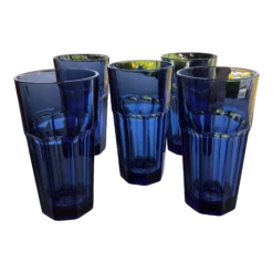 Late 20th Century Libbey Gibraltar Dusky Blue Paneled DuraTuff Cooler Glasses - Set Of 5