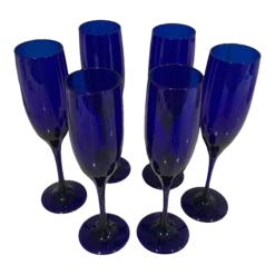 Libbey Cobalt Blue Champagne Flutes, A Set Of 6