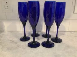 Libbey Cobalt Blue Champagne Flutes, A Set Of 6 -Libbey Shop libbey cobalt blue champagne flutes a set of 6 4514