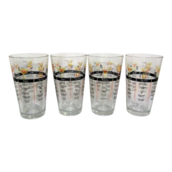 Mid 20th Century Vintage Libbey Glass 4 Cocktail Tumblers + Drink Recipes