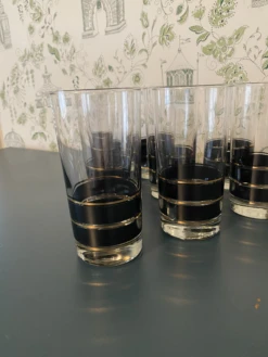 Mid-Century Libbey Black & Gold Band Collins Glasses - Set Of 10 -Libbey Shop mid century libbey black and gold band collins glasses set of 10 0106