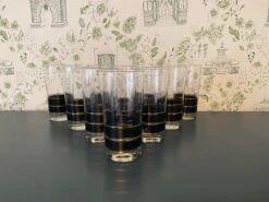 Mid-Century Libbey Black & Gold Band Collins Glasses - Set Of 10 -Libbey Shop mid century libbey black and gold band collins glasses set of 10 8620