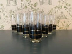 Mid-Century Libbey Black & Gold Band Collins Glasses - Set Of 10 -Libbey Shop mid century libbey black and gold band collins glasses set of 10 9418