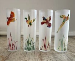 Mid Century Libbey Glass Co Gamebird Frosted Tom Collins Cocktail Glasses Set Of 4 -Libbey Shop mid century libbey glass co gamebird frosted tom collins cocktail glasses set of 4 2743