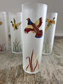 Mid Century Libbey Glass Co Gamebird Frosted Tom Collins Cocktail Glasses Set Of 4 -Libbey Shop mid century libbey glass co gamebird frosted tom collins cocktail glasses set of 4 3290
