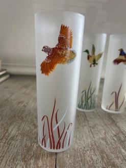 Mid Century Libbey Glass Co Gamebird Frosted Tom Collins Cocktail Glasses Set Of 4 -Libbey Shop mid century libbey glass co gamebird frosted tom collins cocktail glasses set of 4 7679
