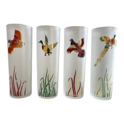 Mid Century Libbey Glass Co Gamebird Frosted Tom Collins Cocktail Glasses Set Of 4