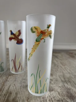 Mid Century Libbey Glass Co Gamebird Frosted Tom Collins Cocktail Glasses Set Of 4 -Libbey Shop mid century libbey glass co gamebird frosted tom collins cocktail glasses set of 4 9396