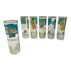 Midcentury 22k Gold Tall Glassware- Set Of 6