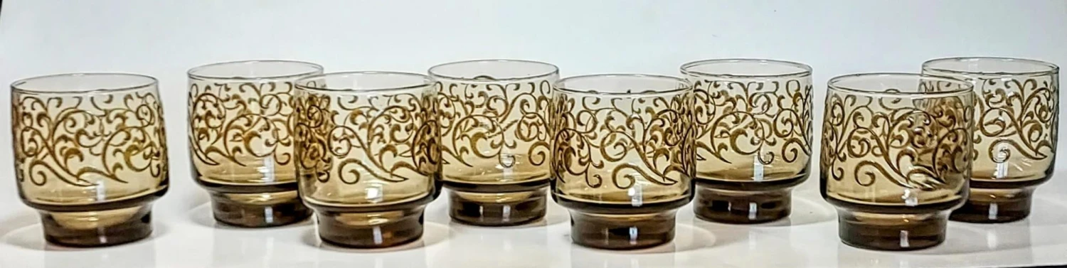 Vintage 1970s Tawny Paisley Accent Lowball Glasses -Set Of 8 7 Vintage 1970s Tawny Paisley Accent Lowball Glasses -Set Of 8 - Image 5