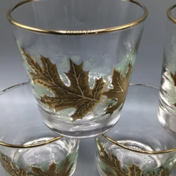 Vintage Libbey Gold Oak Leaf/Gold Rim Low Ball Glasses Whiskey Glasses-Set Of 5 -Libbey Shop vintage libbey gold oak leafgold rim low ball glasses whiskey glasses set of 5 6085