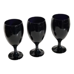 Vintage Libbey Water Goblet Glasses In Black Cobalt, Set Of 3
