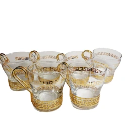 Vintage Mid Century Continental Glass Greek Key 22 Kt Gold Design- Set Of 6 -Libbey Shop vintage mid century continental glass greek key 22 kt gold design set of 6 6589