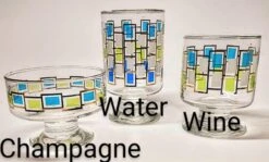 Vintage Mid Century Green And Blue Gold Trimmed Champagne Coupes - Set Of 6 -Libbey Shop vintage mid century green and blue gold trimmed champagne coupes set of 6 0753