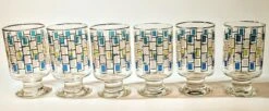 Vintage Mid Century Green And Blue Gold Trimmed Goblets - Set Of 6 -Libbey Shop vintage mid century green and blue gold trimmed goblets set of 6 6219