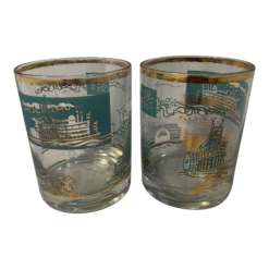 Vintage Mid-Century Modern Libbey Southern Comfort Whiskey Steamboat On Rocks Glasses- A Pair
