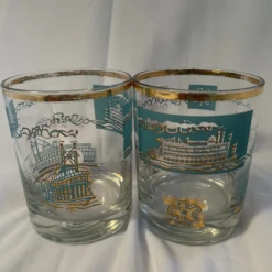 Vintage Mid-Century Modern Libbey Southern Comfort Whiskey Steamboat On Rocks Glasses- A Pair -Libbey Shop vintage mid century modern libbey southern comfort whiskey steamboat on rocks glasses a pair 7053