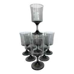 Vintage Mid Century Wine Glasses By Libbey In Tawny/Grey Optic Swirl Pattern Glasses- Set Of 7