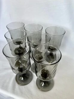 Vintage Mid Century Wine Glasses By Libbey In Tawny/Grey Optic Swirl Pattern Glasses- Set Of 7 -Libbey Shop vintage mid century wine glasses by libbey in tawnygrey optic swirl pattern glasses set of 7 8550